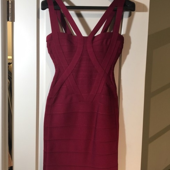 Maroon Hervé Leger Bandage Dress - Picture 1 of 4